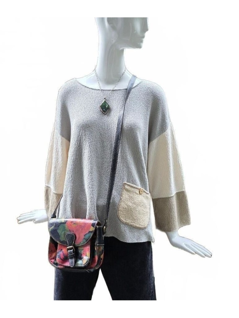 Margaret Winters Reversible Colorblock Lagenlook Knit Sweater 100% Cotton Top M